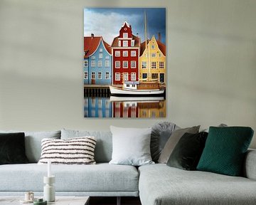 Stadsgezicht huizen gracht weerspiegeling boot water