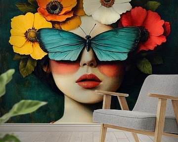 Butterfly Face | Green Butterfly Face by Eye catching paintings
