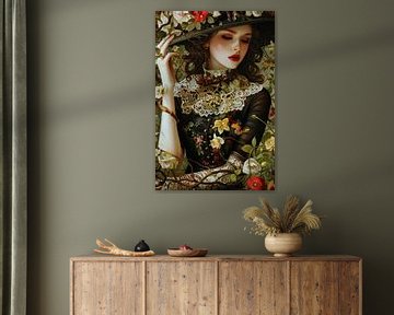Vlinderdame | Victorian Bloom Elegance van Abstract Schilderij