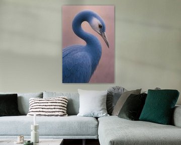 Hemelse Elegantie – Minimalistisch Portret van een Blauwe Kraanvogel van But First Framing