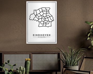 Eindhoven van boven – abstract lijnenspel met karakter van Muurmap - Jouw Favorite stad of wijk aan de muur