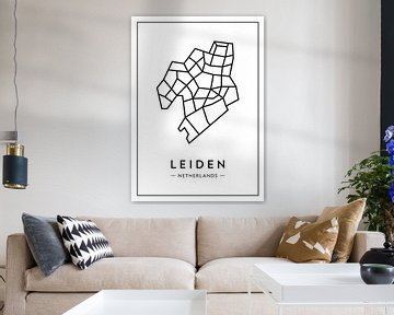 Leiden van boven – abstract lijnenspel met karakter van Muurmap - Jouw Favorite stad of wijk aan de muur