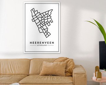 Heerenveen van boven – abstract lijnenspel met karakter van Muurmap - Jouw Favorite stad of wijk aan de muur