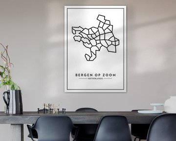Bergen-op-zoom van boven – abstract lijnenspel met karakter van Muurmap - Jouw Favorite stad of wijk aan de muur