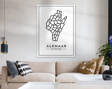 Alkmaar van boven – abstract lijnenspel met karakter van Muurmap - Jouw Favorite stad of wijk aan de muur