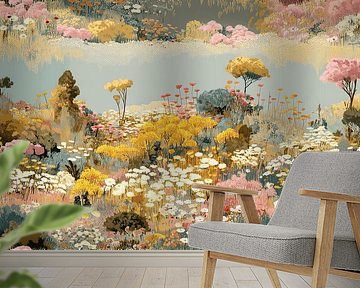 Boho Floral Splendour in Pastel | Wall Wall Wallpaper by Karina Brouwer