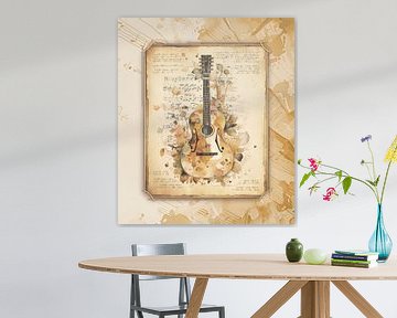 Gitaar. Vintage kunst in antieke stijl voor gitaristen & gitaarmuziek fans van SergeivoArt