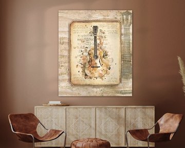 Gitaar. Vintage kunst in antieke stijl voor gitaristen & gitaarmuziek fans van SergeivoArt