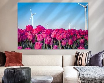 Windmills and tulips in the Flevopolder by Marieke Brouwers