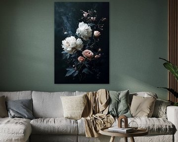Witte Pioenrozen in de Duisternis no.6 van Studio BB