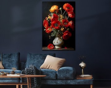 Stilleven van Vurige Klaprozen in Porselein no.1 van Studio BB