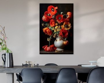 Stilleven van Vurige Klaprozen in Porselein no.2 van Studio BB