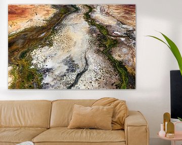 River in Rocky Land: Various ochre and earth tones in a dry desert.