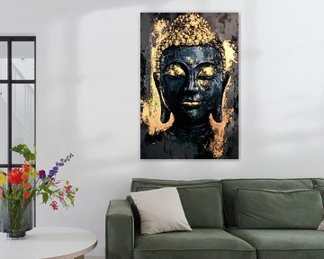 Gouden Boeddha op donkere achtergrond van Art & Soul Creations