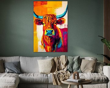 Kleurrijk schilderij van Schotse hooglander van Art & Soul Creations