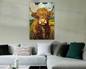 Schotse hooglander in kleurrijke natuur van Imperial Art House