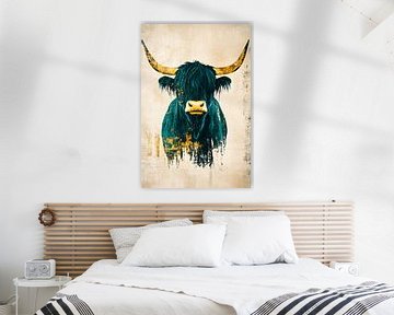 Moderne Schotse hooglander met gouden accenten van Imperial Art House