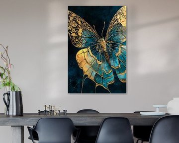 Gouden vlinder met blauwe accenten van Imperial Art House