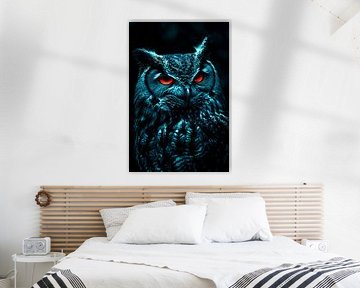 Mystical owl with red eyes