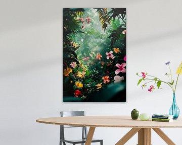Kleurrijke tropische bloemen in jungle van Imperial Art House