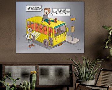 Cartoon; wachten op de bus van Galerie Ringoot