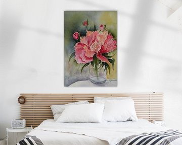 Pioenroos in Vaas van Rita Tielemans Kunst