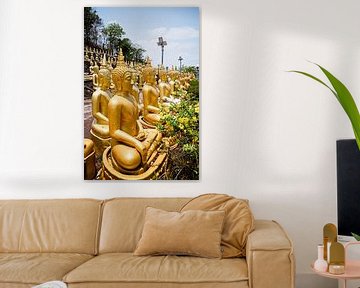 Gouden beelden op een rij bij Wat Phousalao van Frank Photos
