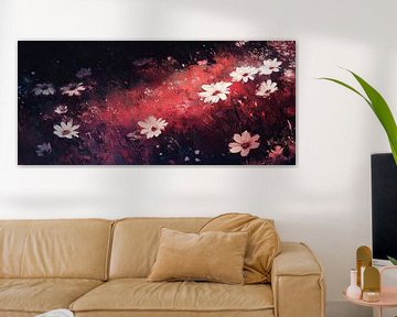 Scarlet Bloom Nights van Abstract Schilderij