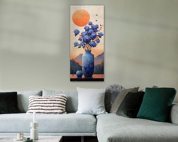 Japandi Flower Painting | Azure Dawn Echoes by Art Whims