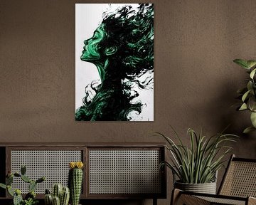 Abstrakte Frau in grün schwarz von Art & Soul Creations