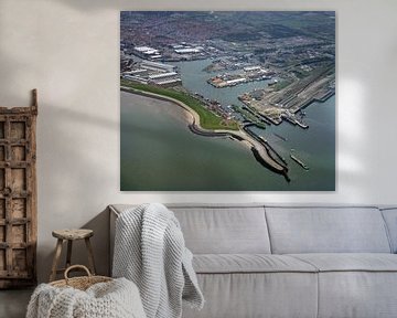 1986: Historische luchtfoto van de stad Vlissingen van Frans Rombout