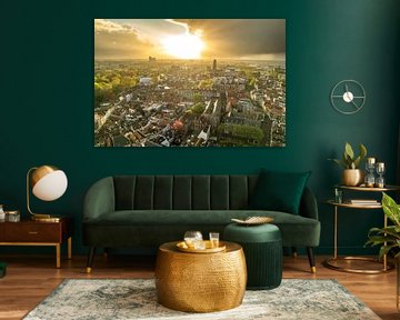 Luchtfoto van Zwolle tijdens een ondergaande lentezon van Sjoerd van der Wal Fotografie