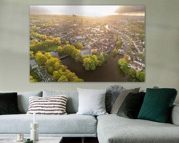 Luchtfoto van Zwolle tijdens een ondergaande lentezon van Sjoerd van der Wal Fotografie
