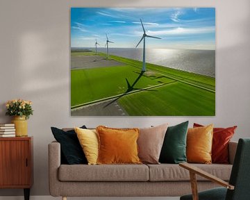 Windturbines in windpark aan de oever van het IJsselmeer van Sjoerd van der Wal Fotografie