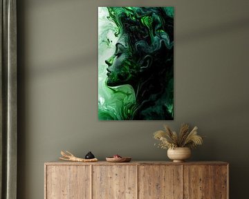 Surrealistisch portret in groen