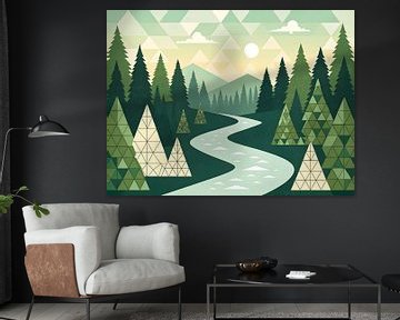 Rustige rivier de Treeline van Artistic