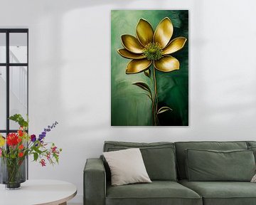 Gouden bloem met groene achtergrond van Imperial Art House