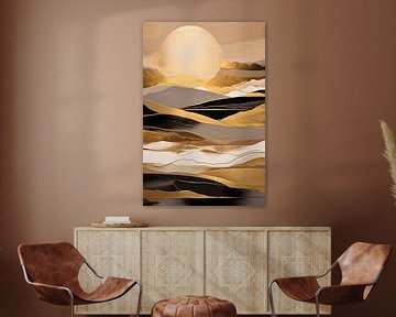 Golden abstract landscape painting by Imperial Art House