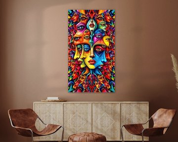 Caleidoscopische zielsbeelden in het ritme van een kubistische ontmoeting met Picasso als drieluik (3 van 3) van AidasignArt
