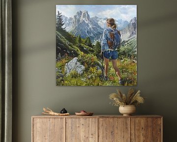 wandelen bergen rugzak vrouw bloem weide alpen van gm_designs