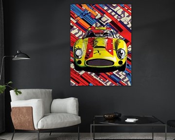 Sportwagen geel rood Pop Art gestileerd grafisch abstract van gm_designs