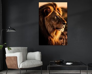 Lion in golden sunset