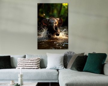 Playful elephant in the water by Art & Soul Creations