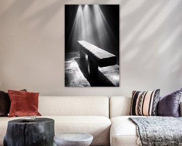Rustieke bank onder lichtstralen van Imperial Art House