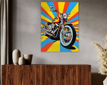 Gestileerde popart achtergrond kleurrijke dynamische motorfiets van gm_designs