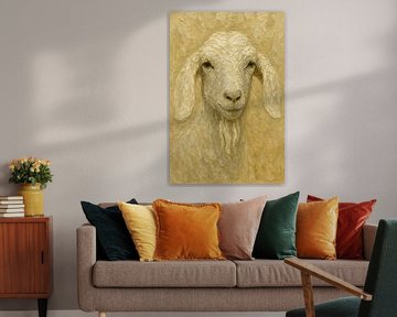 Heb je 't tegen mij? (portret witte geit acryl schilderij grappig lief kinderboerderij)