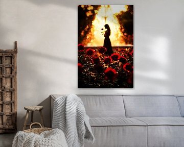 Vrouw tussen rode rozen van Art & Soul Creations