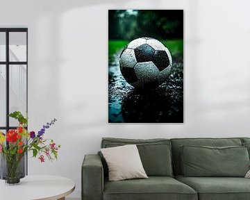 Voetbal in regenachtig grasland van Imperial Art House