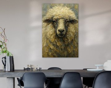 Zacht wollig schaap ( Schilderij portret schaapjes rustig warm landelijk kop dikke verf Wensleydale)