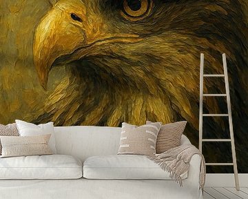 Meester van de lucht (krachtig majestueus portret adelaar veren snavel warm schilderij) van Natalie Bruns